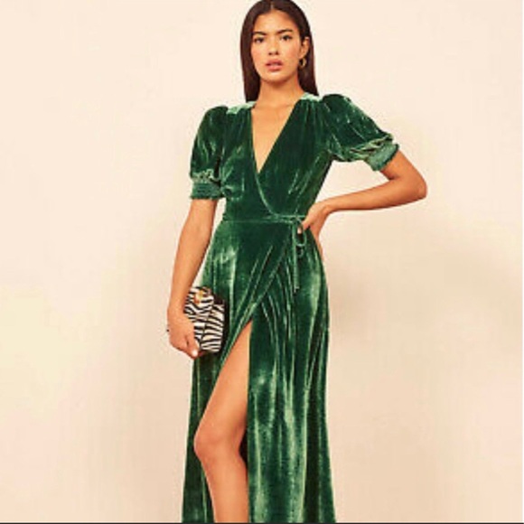 Reformation | Dresses | Reformation Peonie Velvet Wrap Dress Emerald Green  Rare | Poshmark